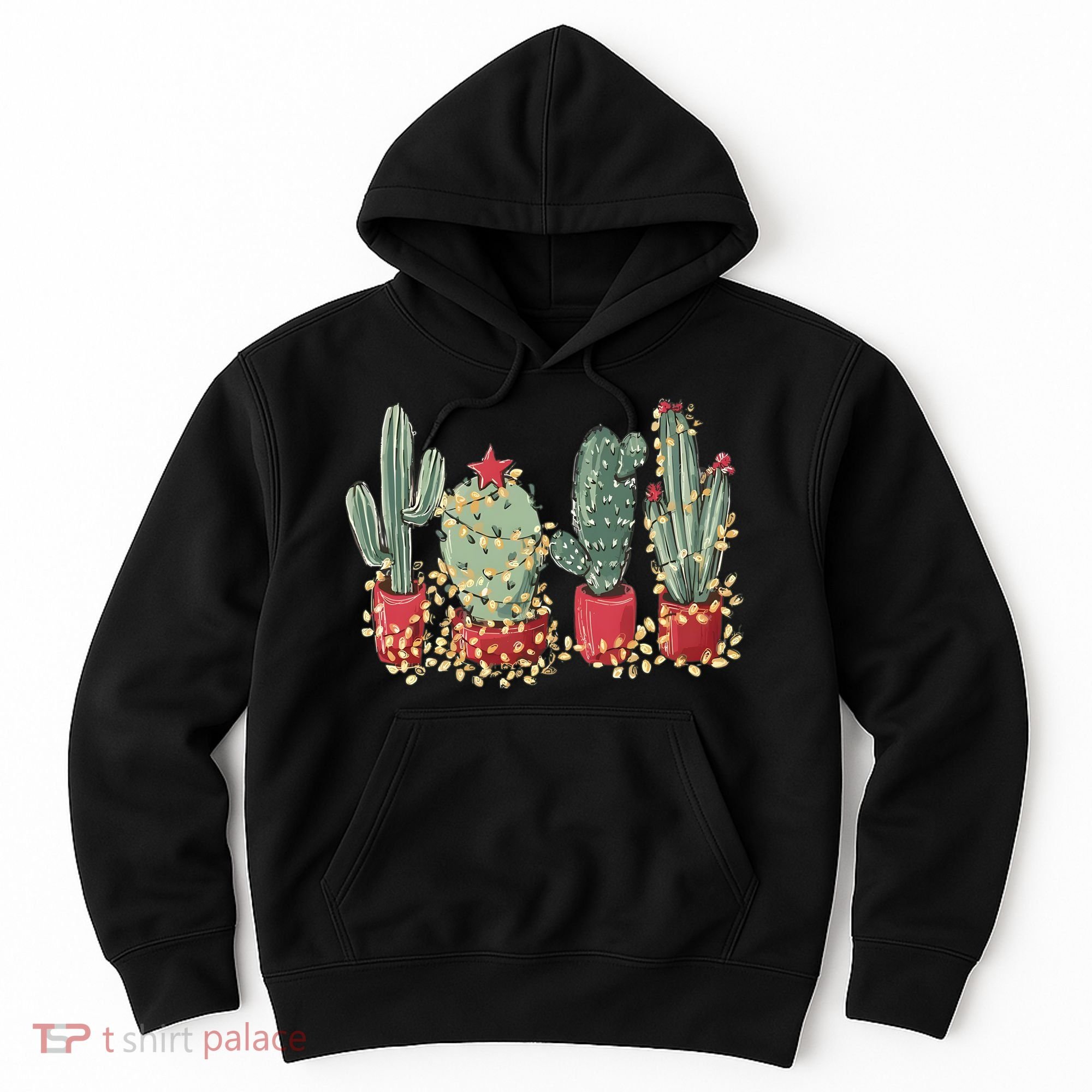 Christmas Cactus With Lights Western Holiday Season Hoodie