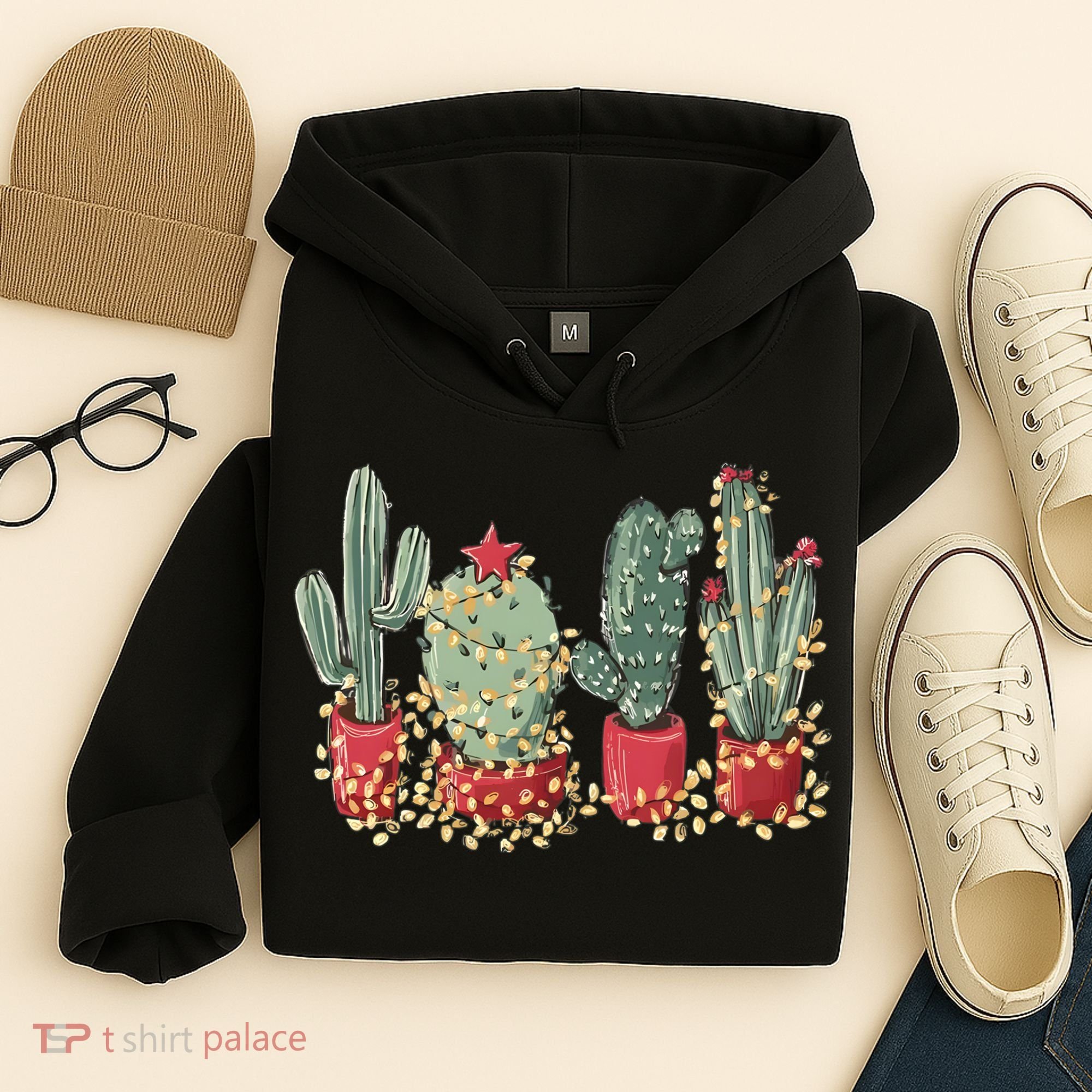 Christmas Cactus With Lights Western Holiday Season Hoodie