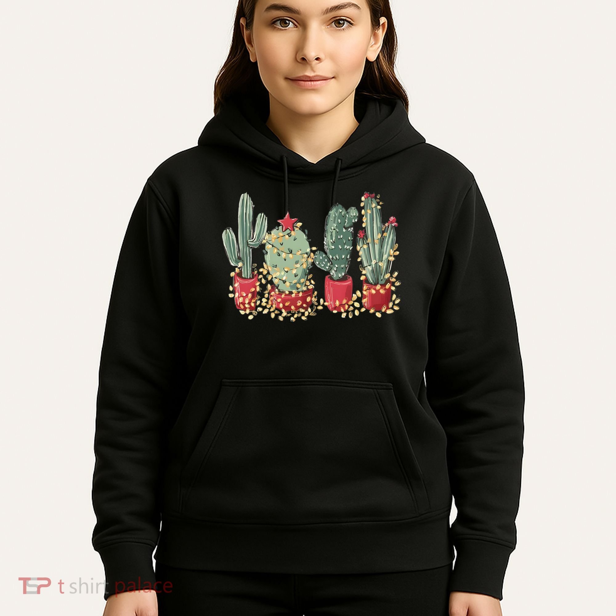 Christmas Cactus With Lights Western Holiday Season Hoodie