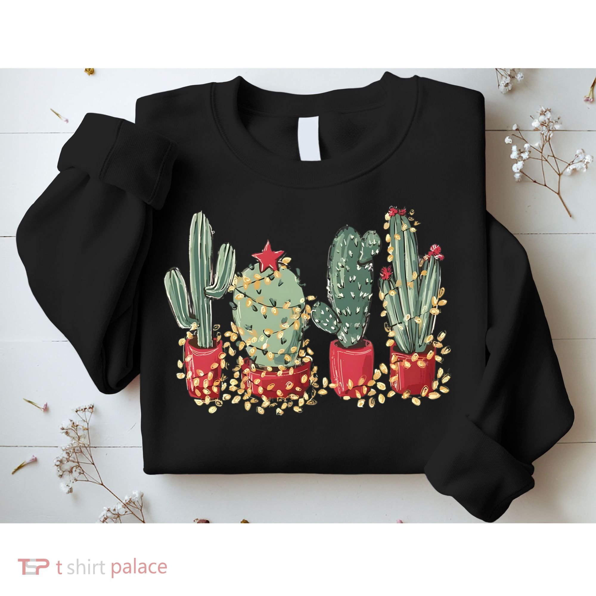 Christmas Cactus With Lights Western Holiday Season Sweatshirt