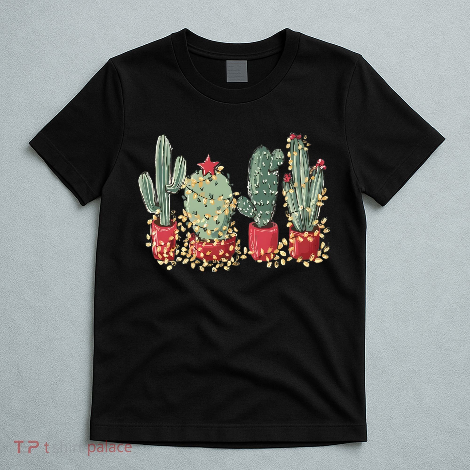 Christmas Cactus With Lights Western Holiday Season T-Shirt