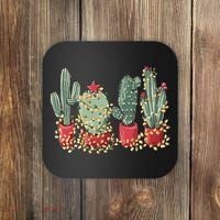 Christmas Cactus With Lights Western Holiday Season Coaster thumb 0