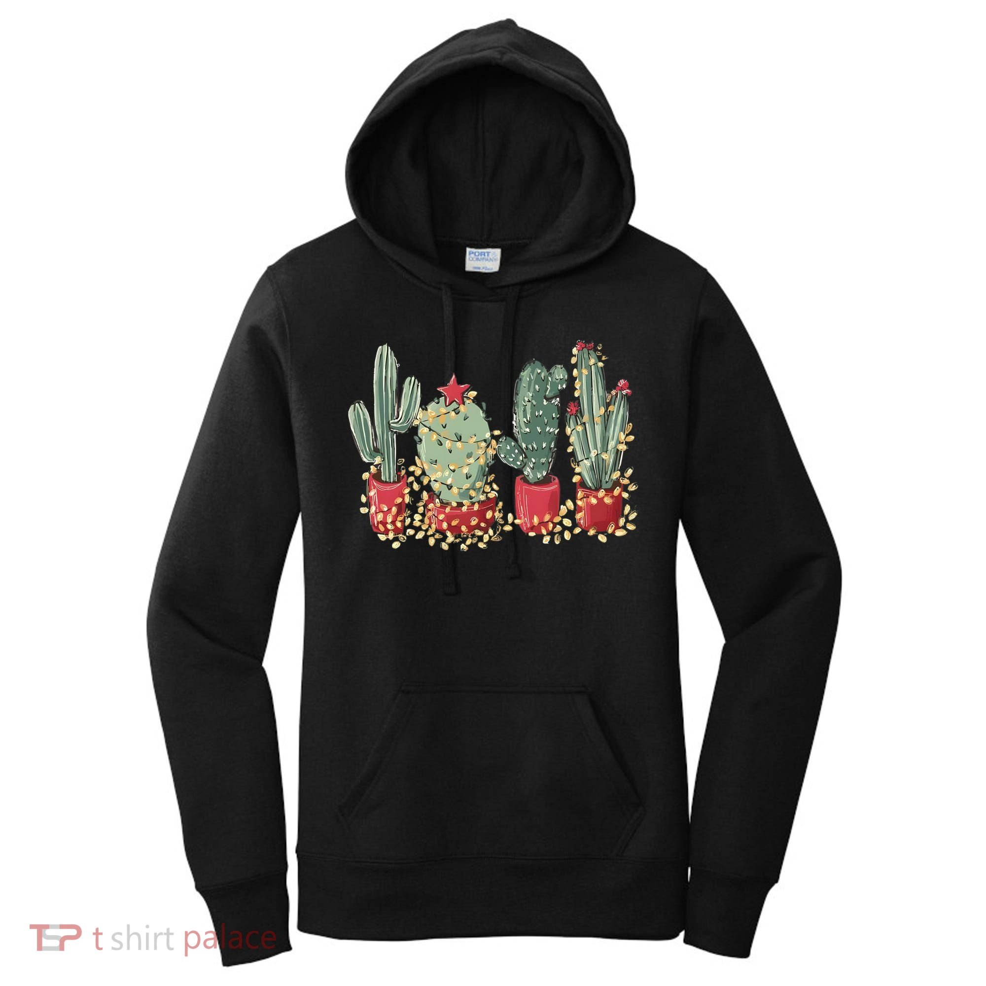 Christmas Cactus With Lights Western Holiday Season Women's Hoodie