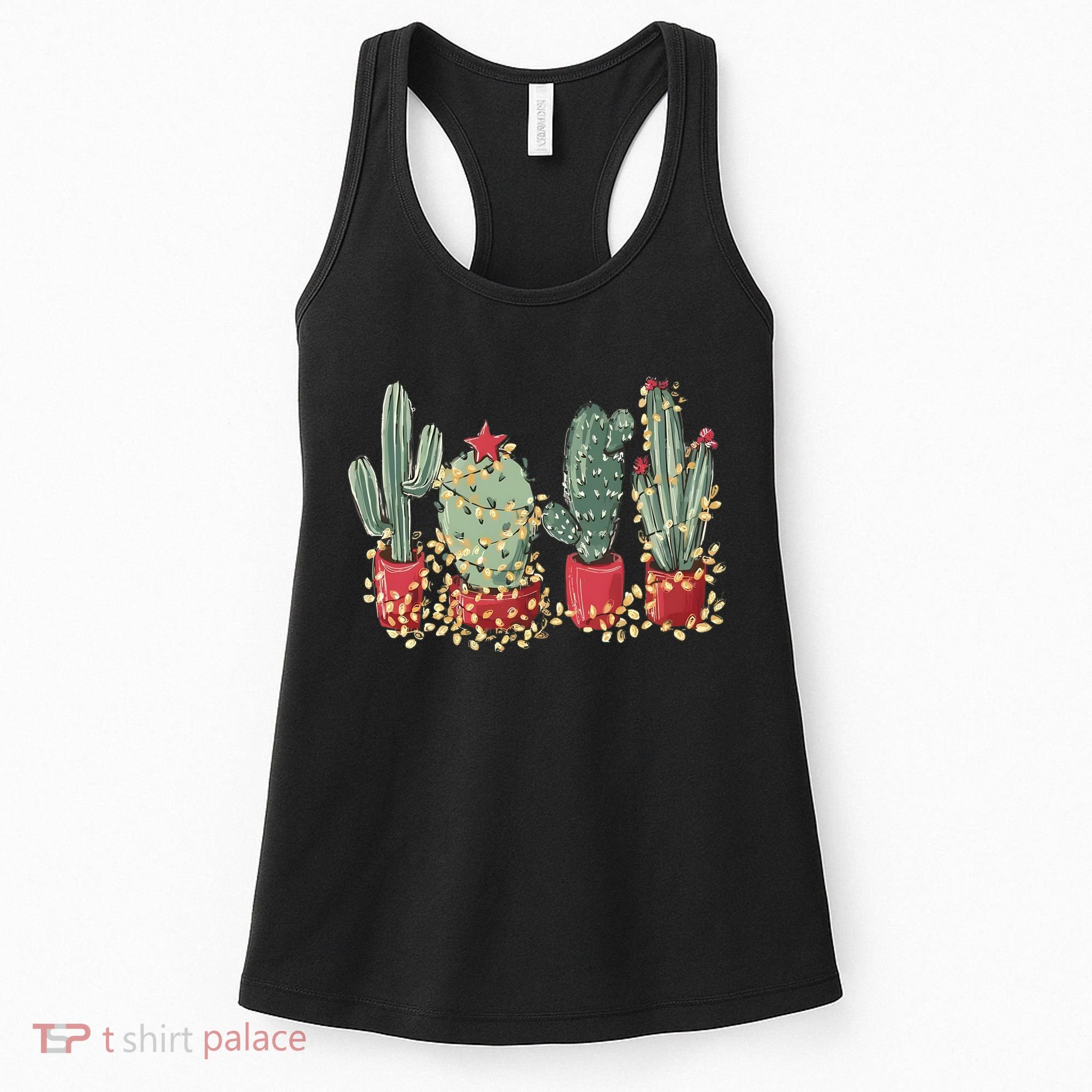 Christmas Cactus With Lights Western Holiday Season Women's Tank Top