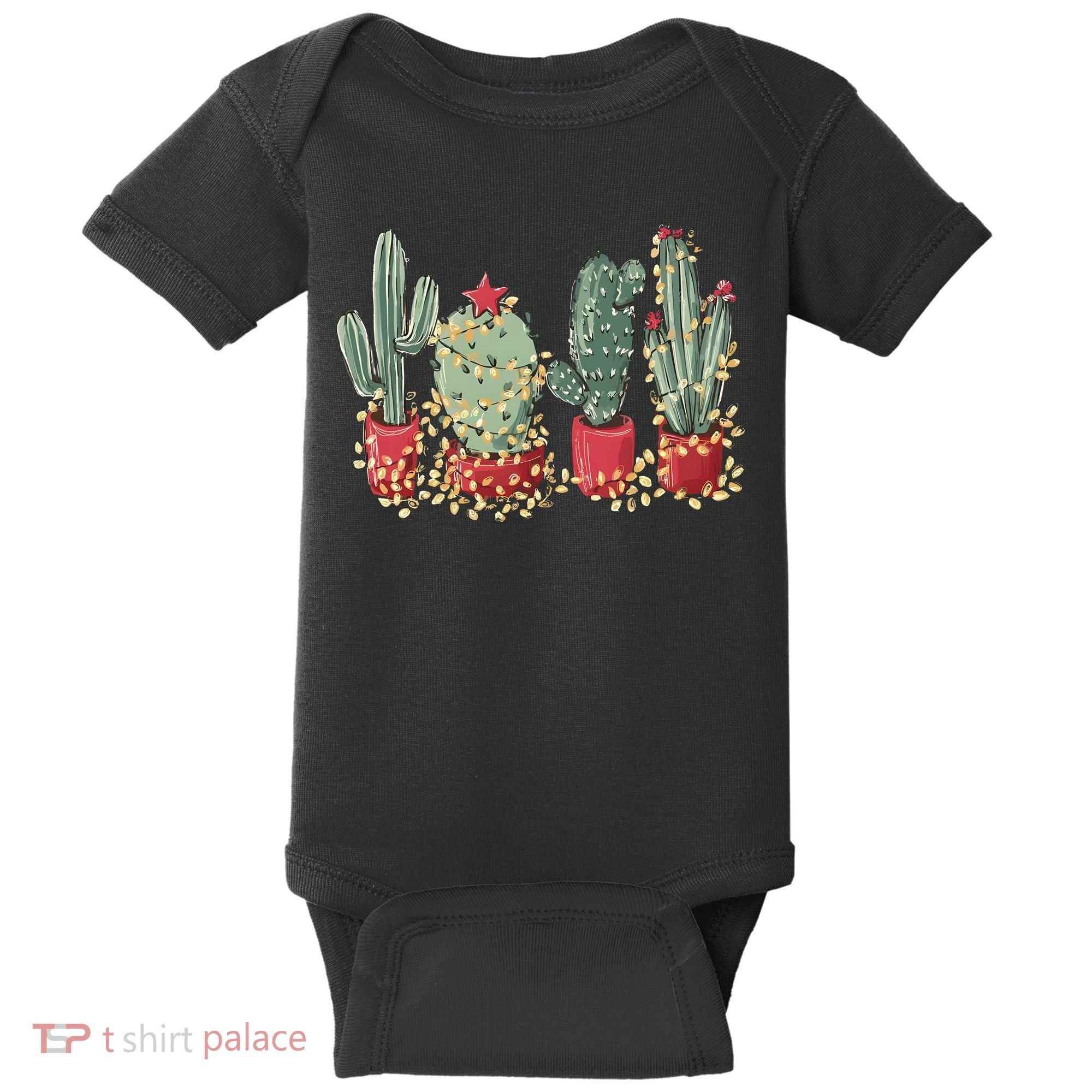 Christmas Cactus With Lights Western Holiday Season Baby Bodysuit