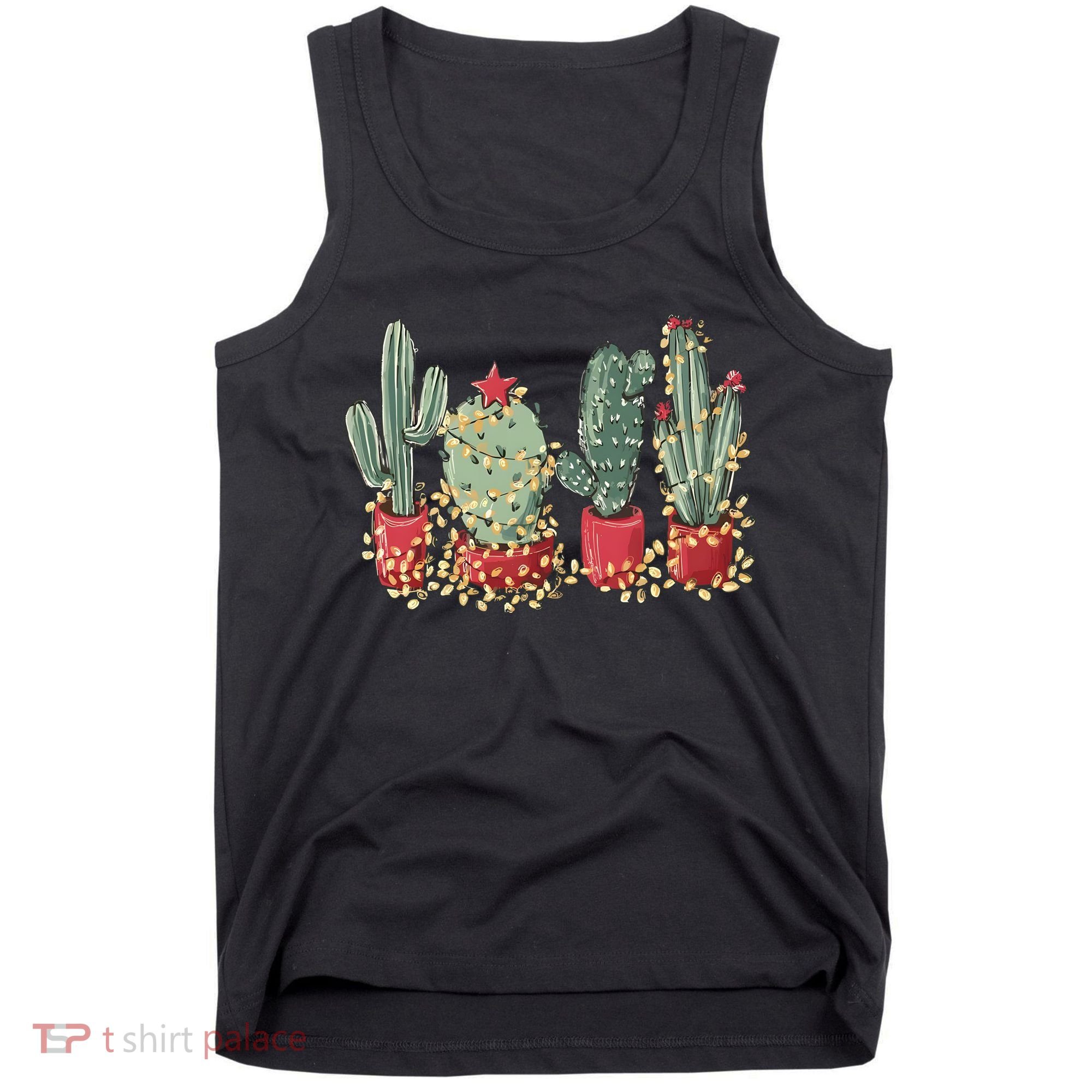 Christmas Cactus With Lights Western Holiday Season Tank Top