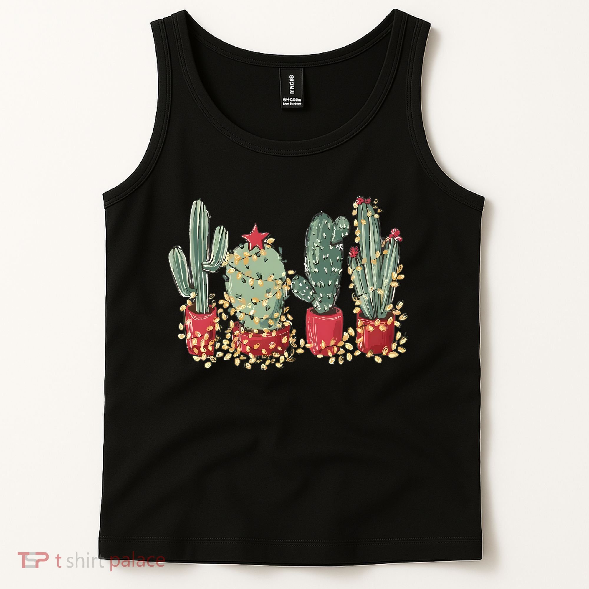 Christmas Cactus With Lights Western Holiday Season Tank Top