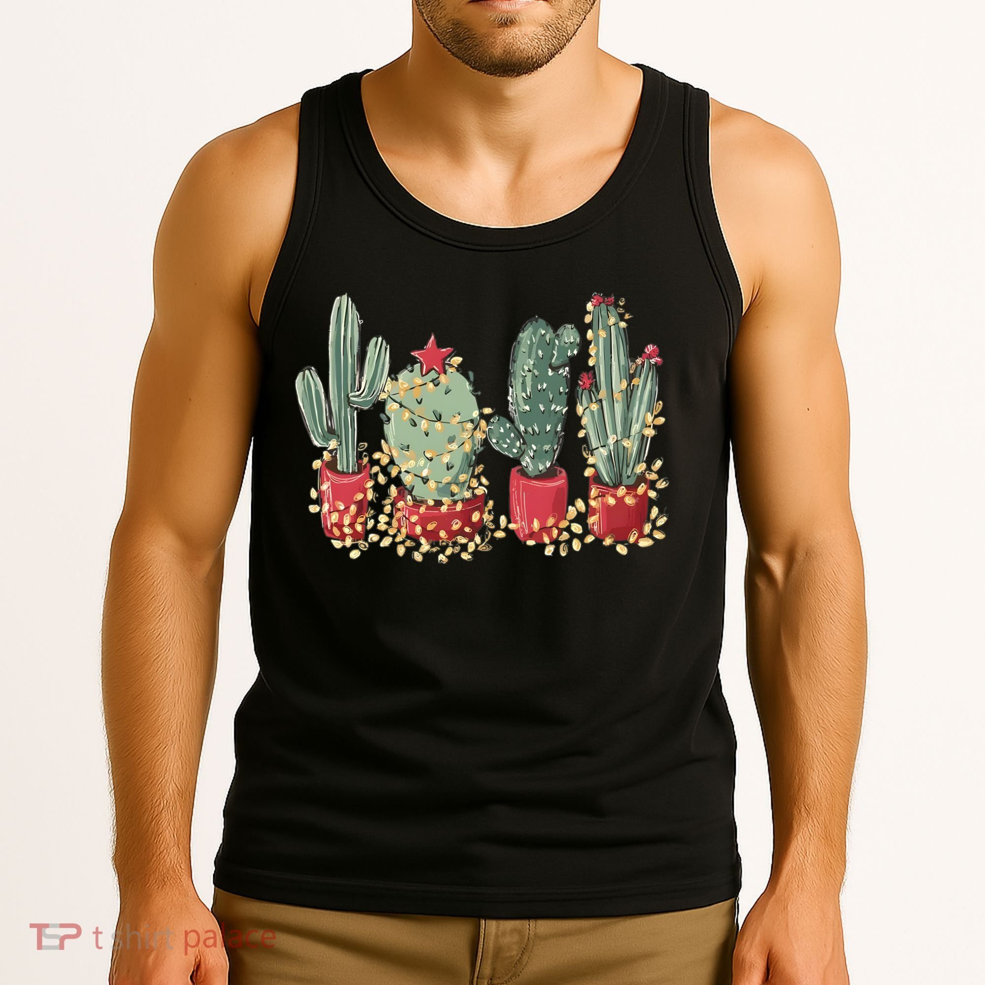 Christmas Cactus With Lights Western Holiday Season Tank Top