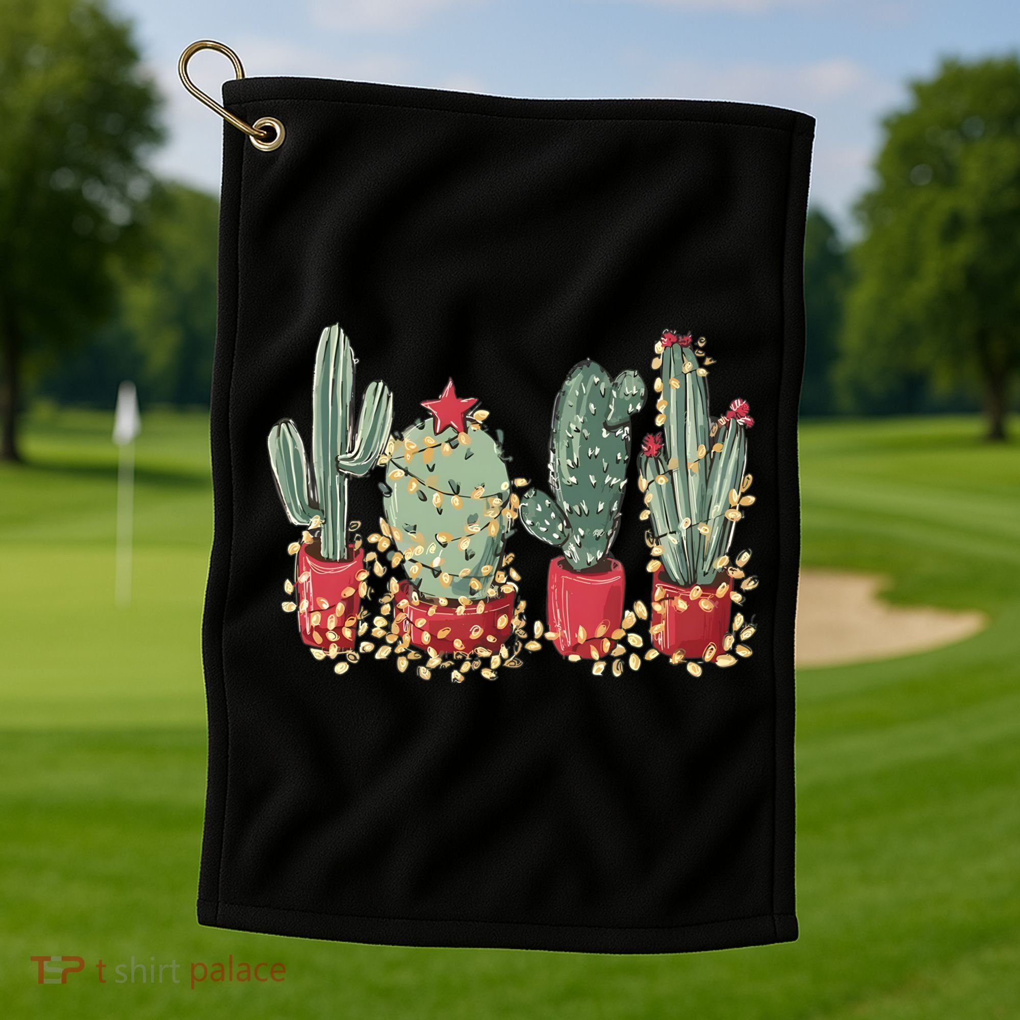 Christmas Cactus With Lights Western Holiday Season Golf Towel