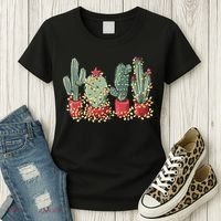 Christmas Cactus With Lights Western Holiday Season Women's T-Shirt thumb 3