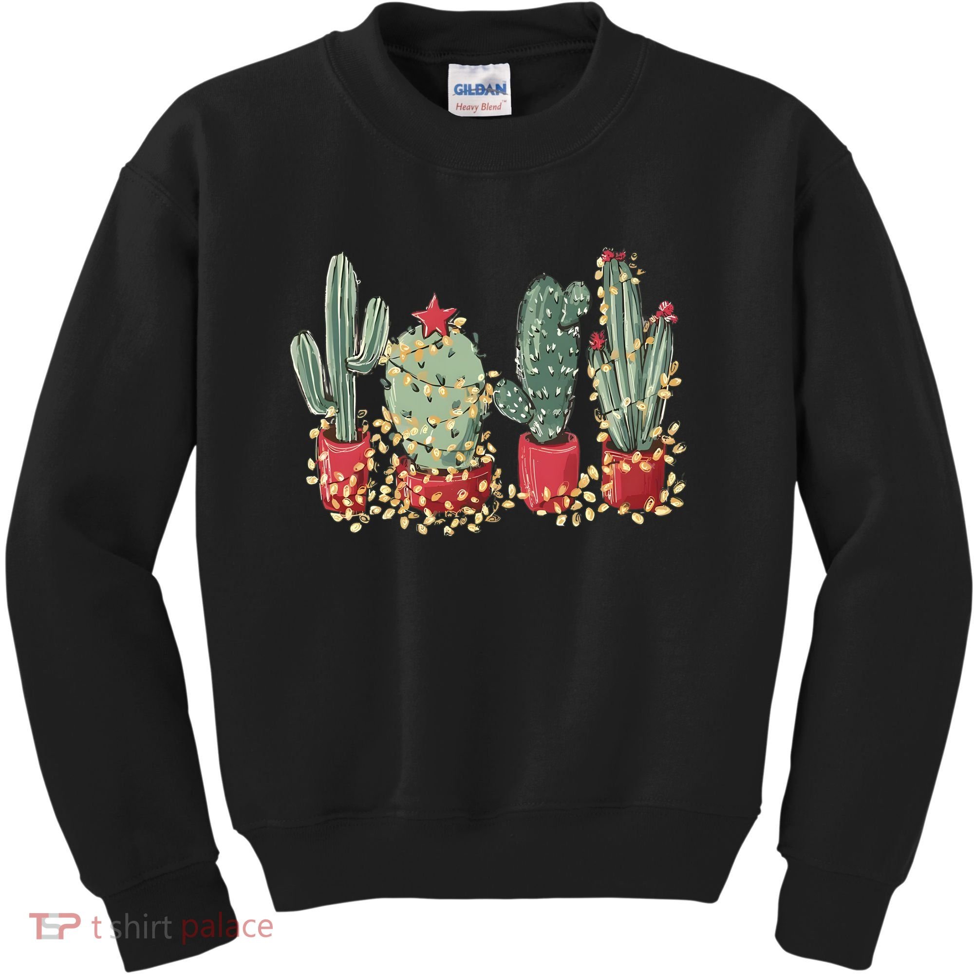 Christmas Cactus With Lights Western Holiday Season Kids Sweatshirt