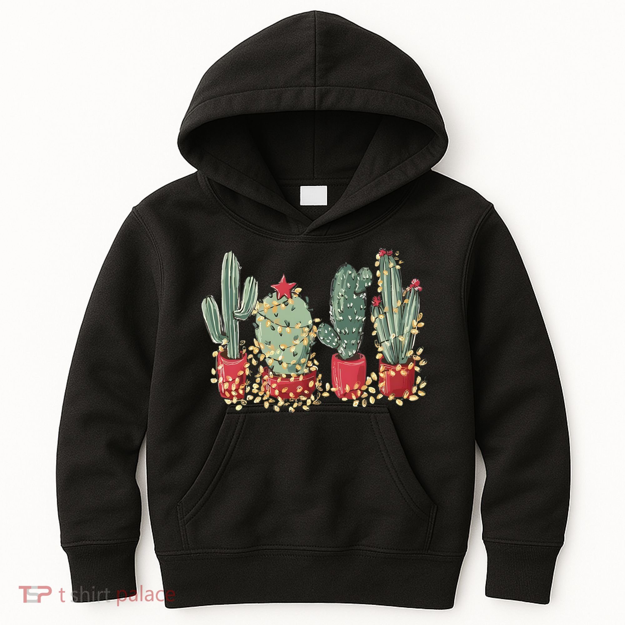 Christmas Cactus With Lights Western Holiday Season Kids Hoodie