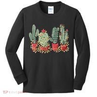 Christmas Cactus With Lights Western Holiday Season Kids Long Sleeve Shirt thumb 0