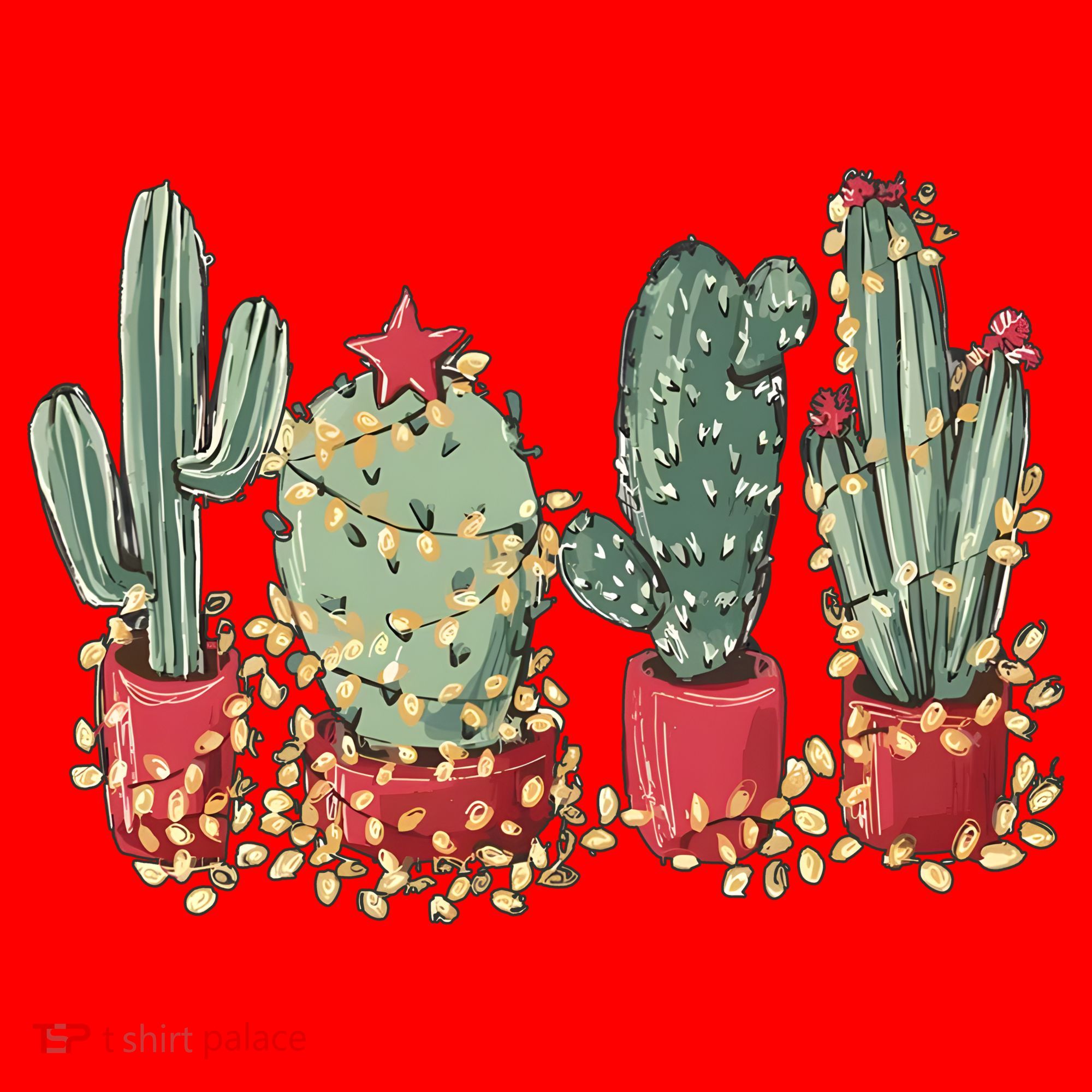 Christmas Cactus With Lights Western Holiday Season Santa Hat