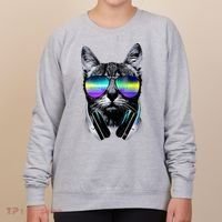 Cool Cat With Sunglasses DJ Retro Style Meme Women's Sweatshirt thumb 0