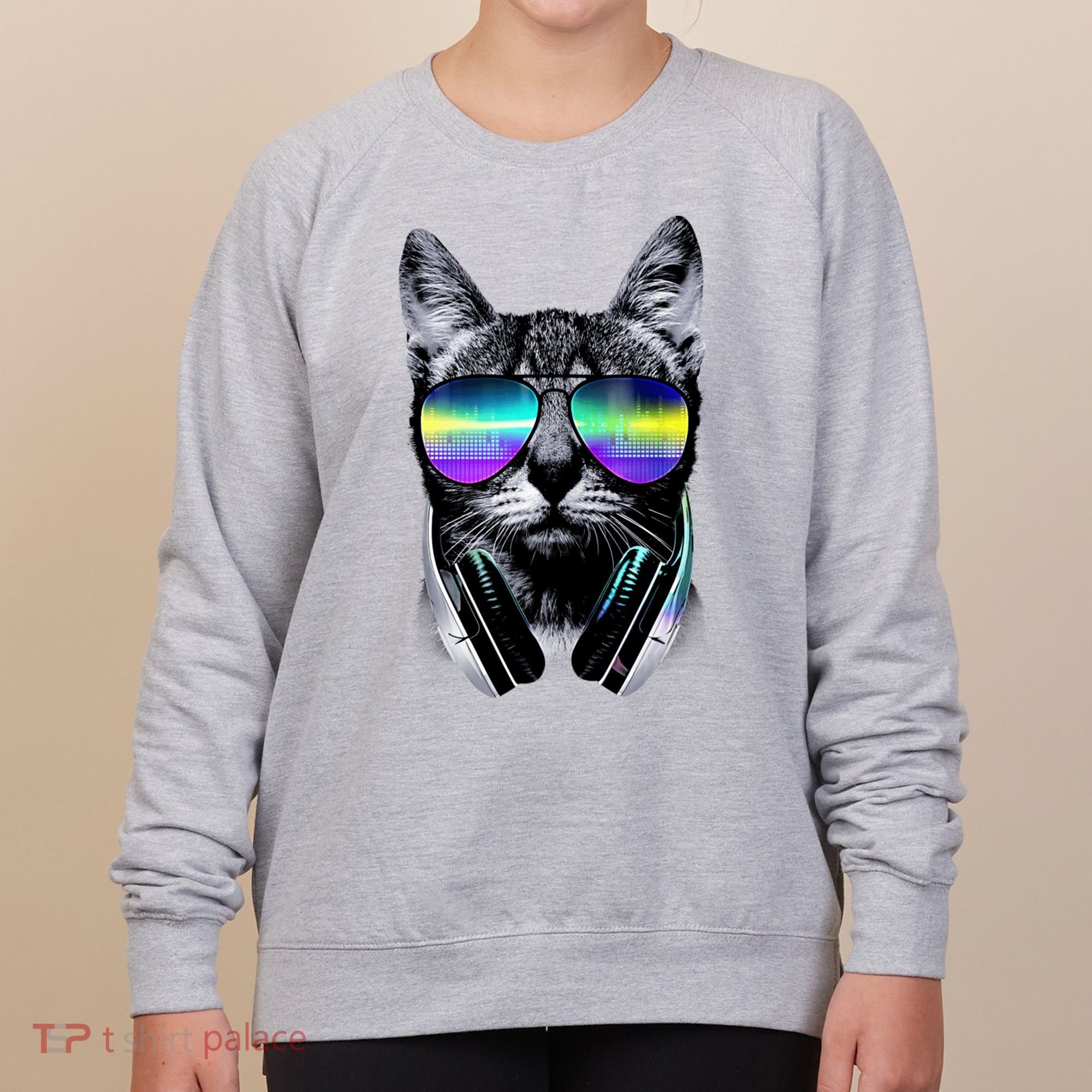Cool Cat With Sunglasses DJ Retro Style Meme Women's Sweatshirt