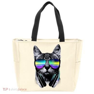 Cool Cat With Sunglasses DJ Retro Style Meme Tote Bag