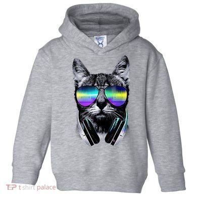 Cool Cat With Sunglasses DJ Retro Style Meme Toddler Hoodie