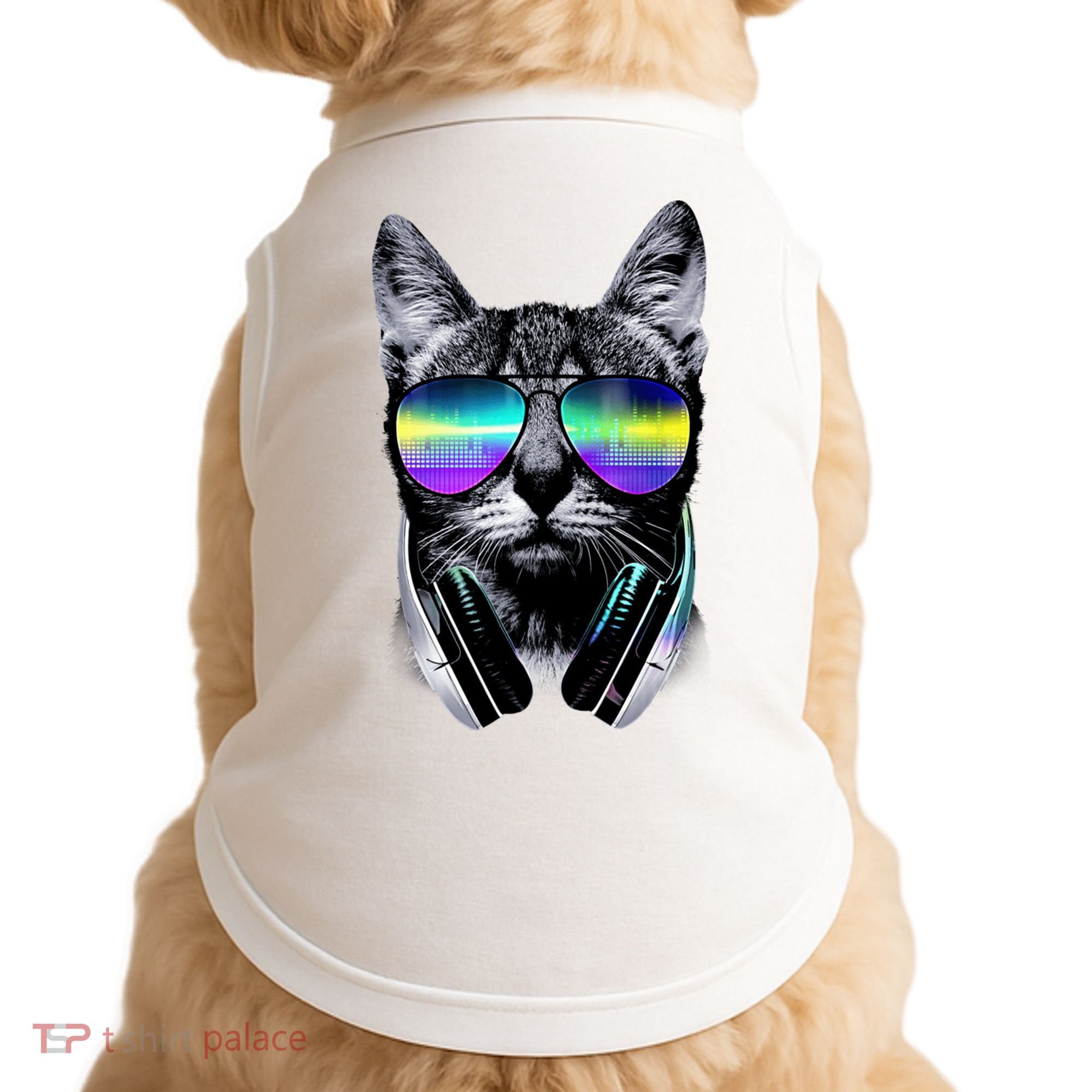 Cool Cat With Sunglasses DJ Retro Style Meme Doggie Tank