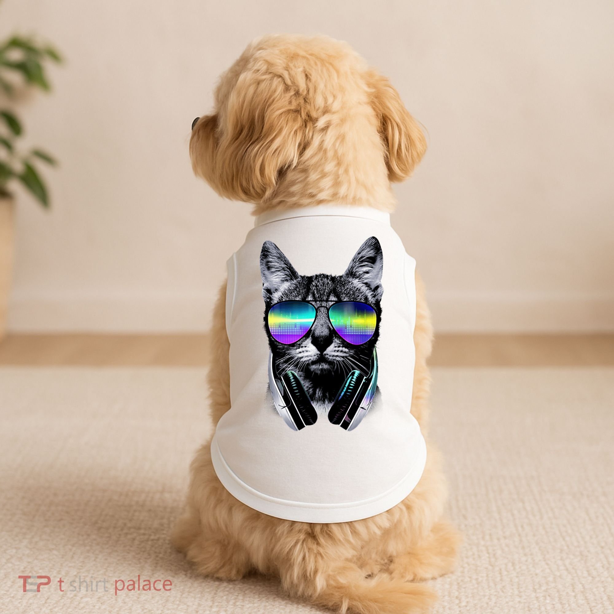 Cool Cat With Sunglasses DJ Retro Style Meme Doggie Tank
