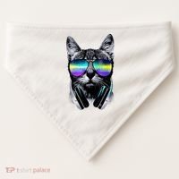 Cool Cat With Sunglasses DJ Retro Style Meme USA-Made Doggie Bandana thumb 0