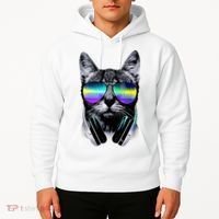 Cool Cat With Sunglasses DJ Retro Style Meme Hoodie thumb 2
