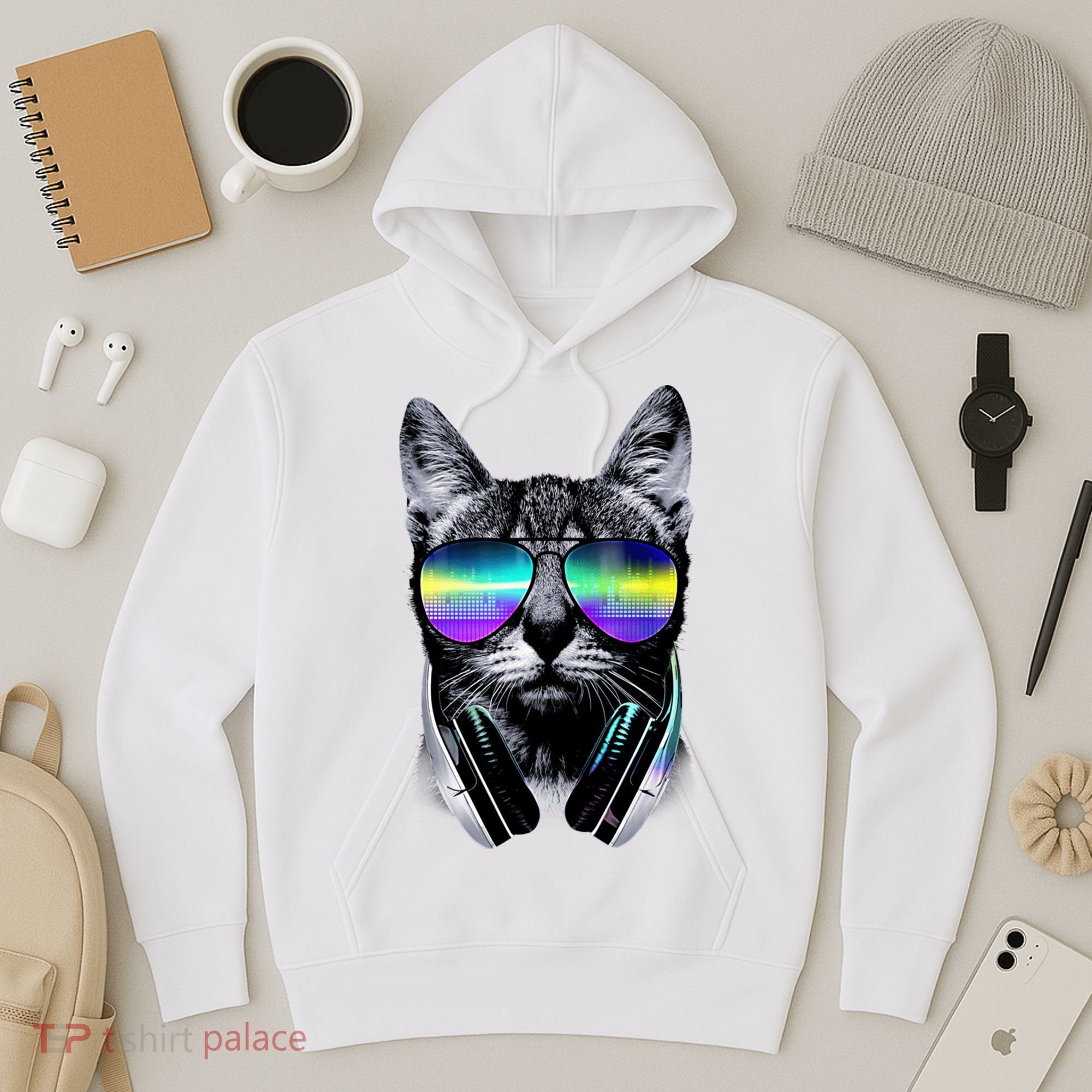 Cool Cat With Sunglasses DJ Retro Style Meme Hoodie