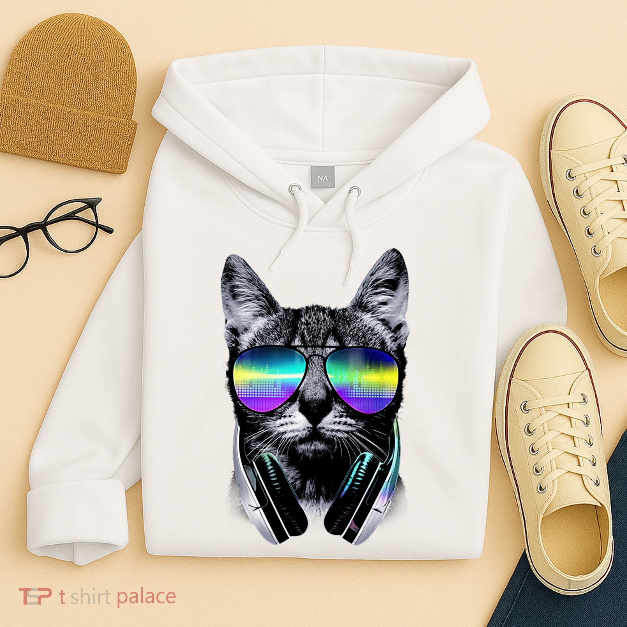Cool Cat With Sunglasses DJ Retro Style Meme Hoodie