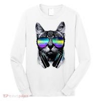 Cool Cat With Sunglasses DJ Retro Style Meme Long Sleeve Shirt thumb 0