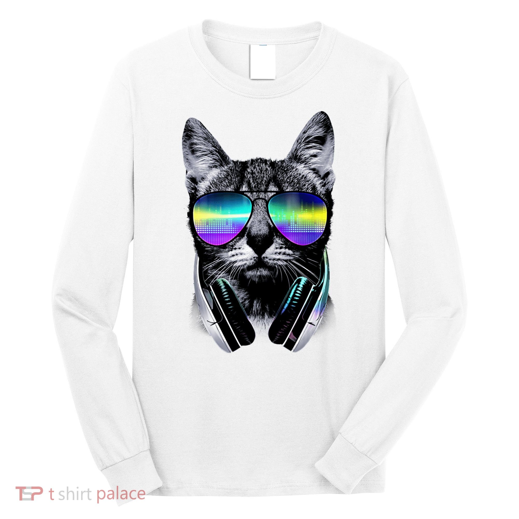 Cool Cat With Sunglasses DJ Retro Style Meme Long Sleeve Shirt
