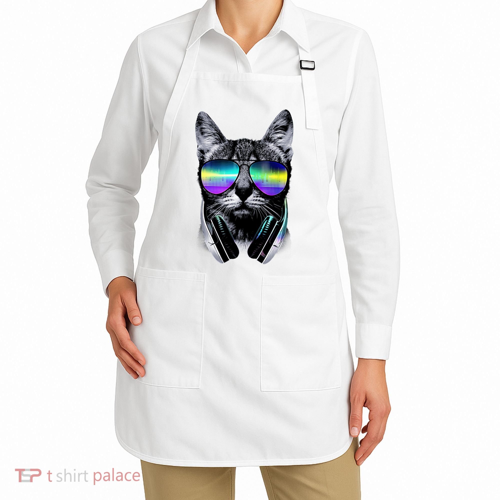 Cool Cat With Sunglasses DJ Retro Style Meme Apron