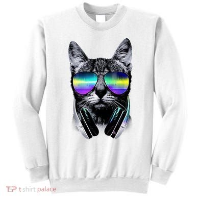Cool Cat With Sunglasses DJ Retro Style Meme Sweatshirt