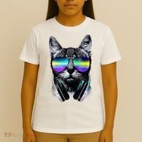 Cool Cat With Sunglasses DJ Retro Style Meme T-Shirt thumb 4