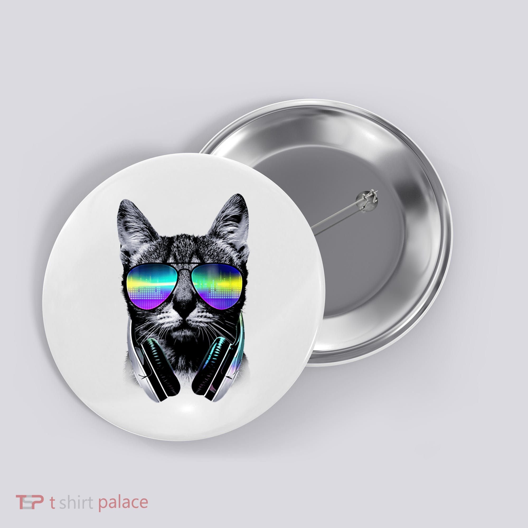 Cool Cat With Sunglasses DJ Retro Style Meme Button