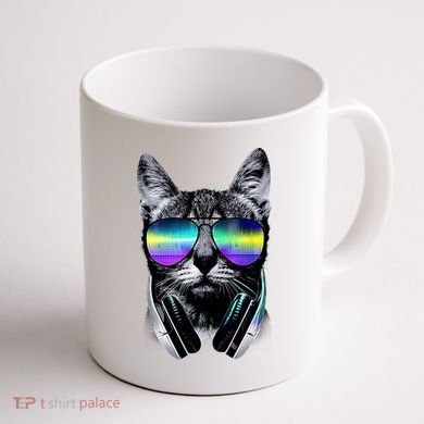 Cool Cat With Sunglasses DJ Retro Style Meme Coffee Mug back