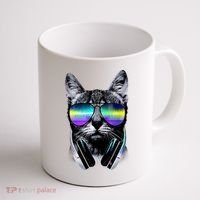 Cool Cat With Sunglasses DJ Retro Style Meme Coffee Mug thumb 1