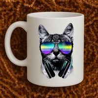 Cool Cat With Sunglasses DJ Retro Style Meme Coffee Mug thumb 2