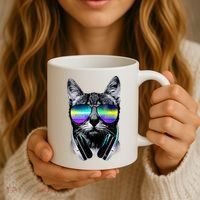 Cool Cat With Sunglasses DJ Retro Style Meme Coffee Mug thumb 3