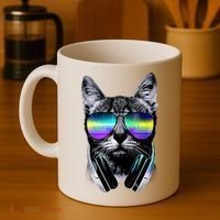 Cool Cat With Sunglasses DJ Retro Style Meme Coffee Mug thumb 4