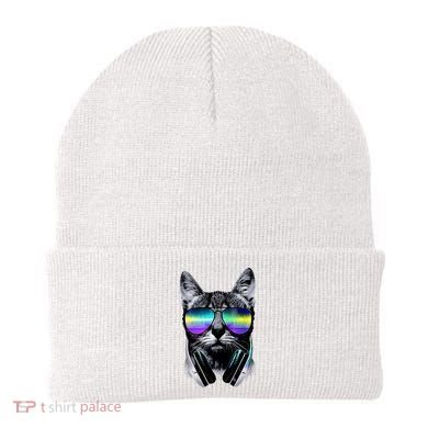 Cool Cat With Sunglasses DJ Retro Style Meme Beanie