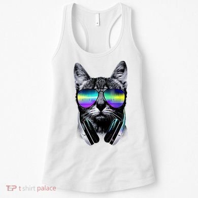 Cool Cat With Sunglasses DJ Retro Style Meme Women's Tank Top