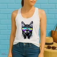Cool Cat With Sunglasses DJ Retro Style Meme Women's Tank Top thumb 2
