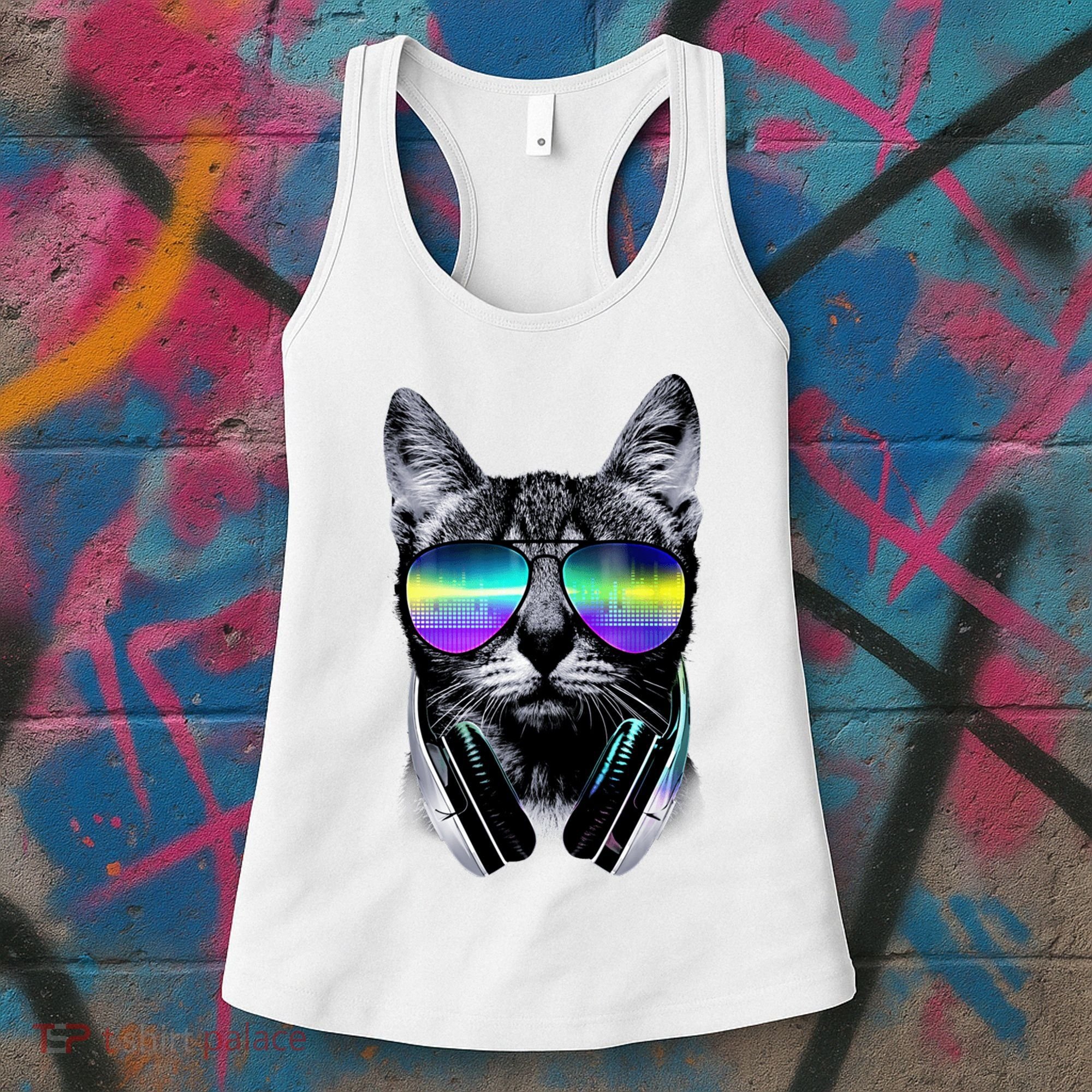 Cool Cat With Sunglasses DJ Retro Style Meme Women's Tank Top