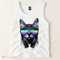 Cool Cat With Sunglasses DJ Retro Style Meme Tank Top thumb 2