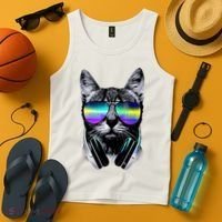 Cool Cat With Sunglasses DJ Retro Style Meme Tank Top thumb 4