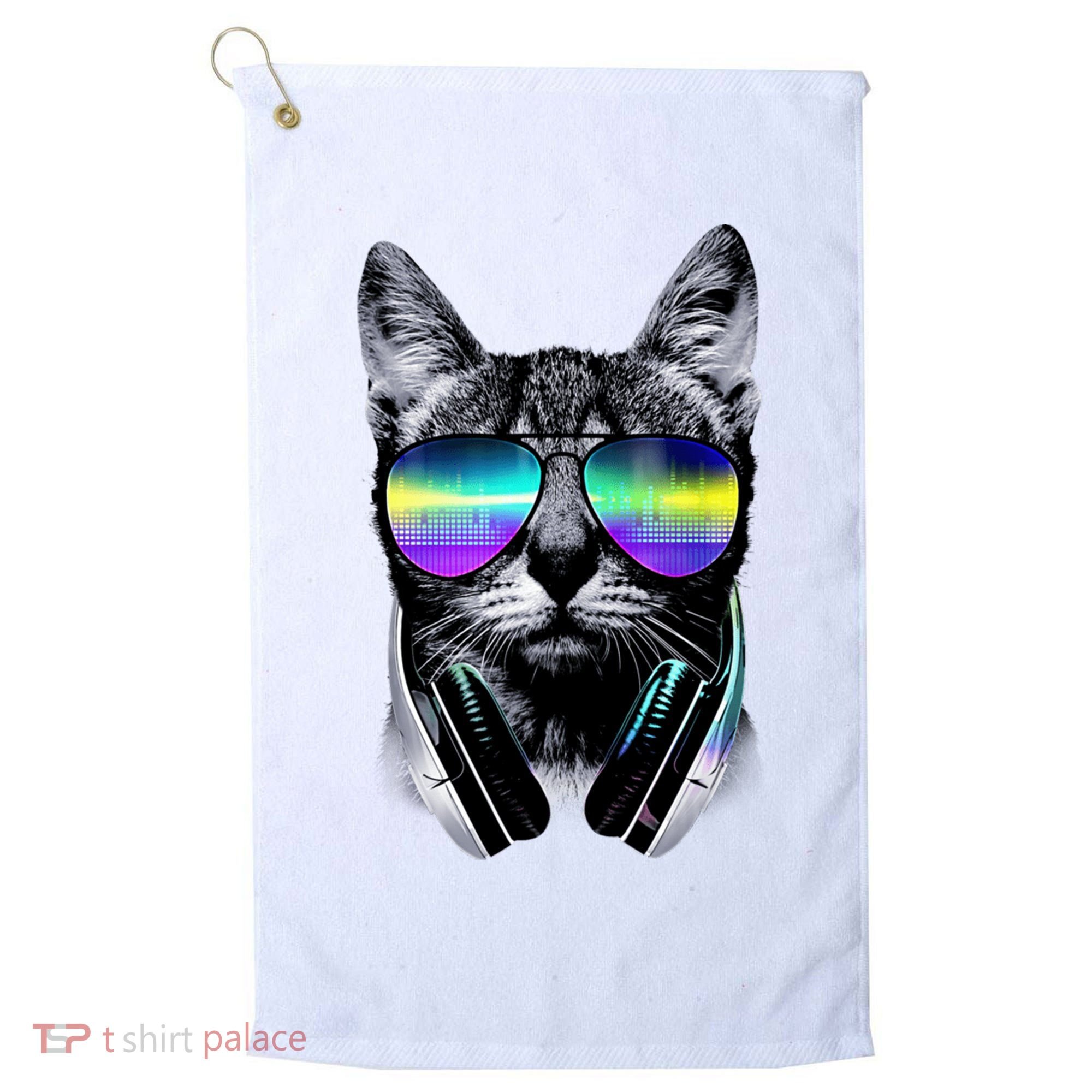 Cool Cat With Sunglasses DJ Retro Style Meme Golf Towel