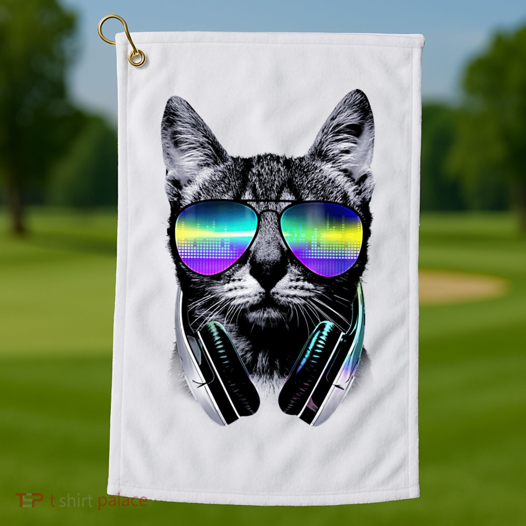 Cool Cat With Sunglasses DJ Retro Style Meme Golf Towel