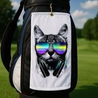 Cool Cat With Sunglasses DJ Retro Style Meme Golf Towel thumb 2