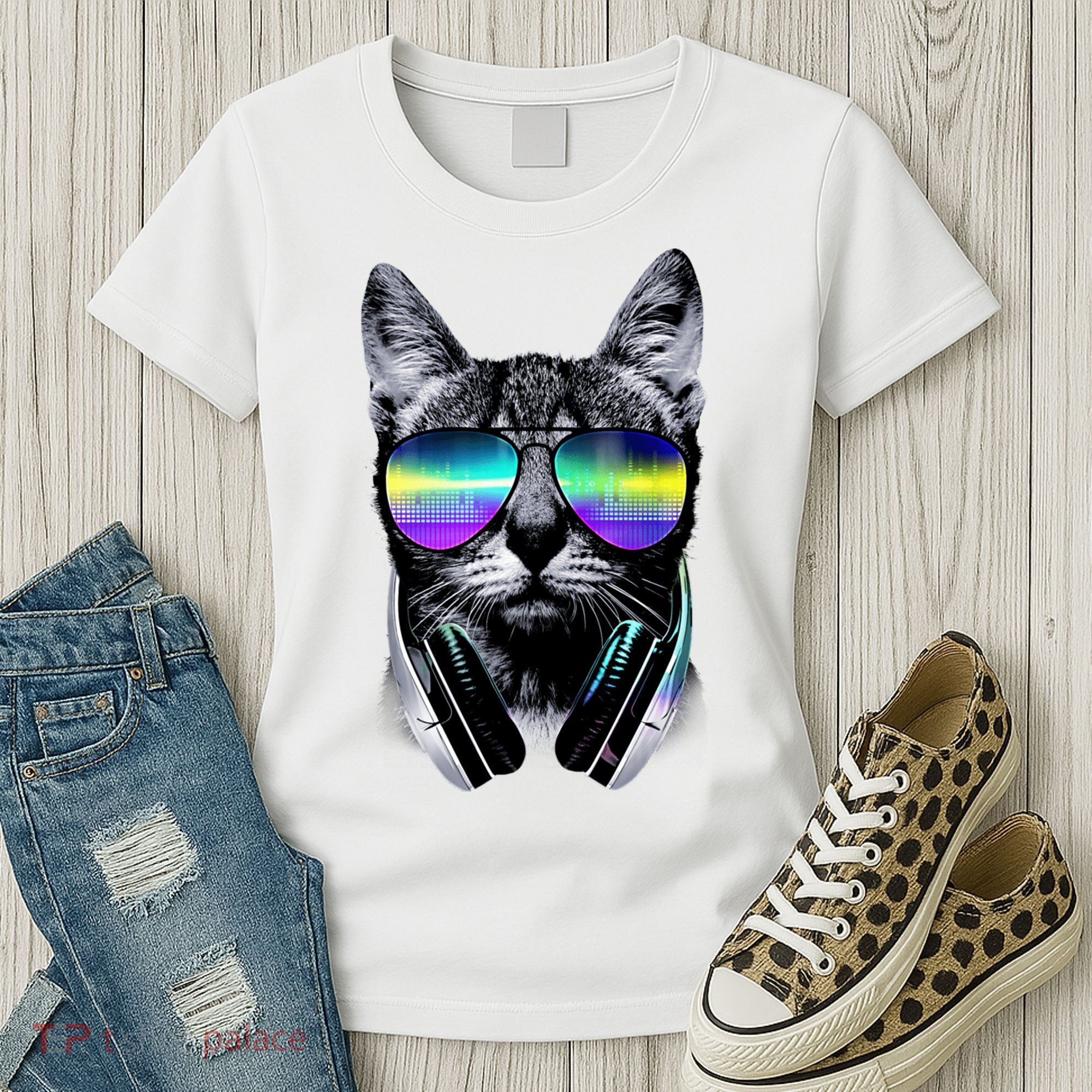 Cool Cat With Sunglasses DJ Retro Style Meme Women's T-Shirt