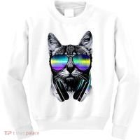 Cool Cat With Sunglasses DJ Retro Style Meme Kids Sweatshirt thumb 0